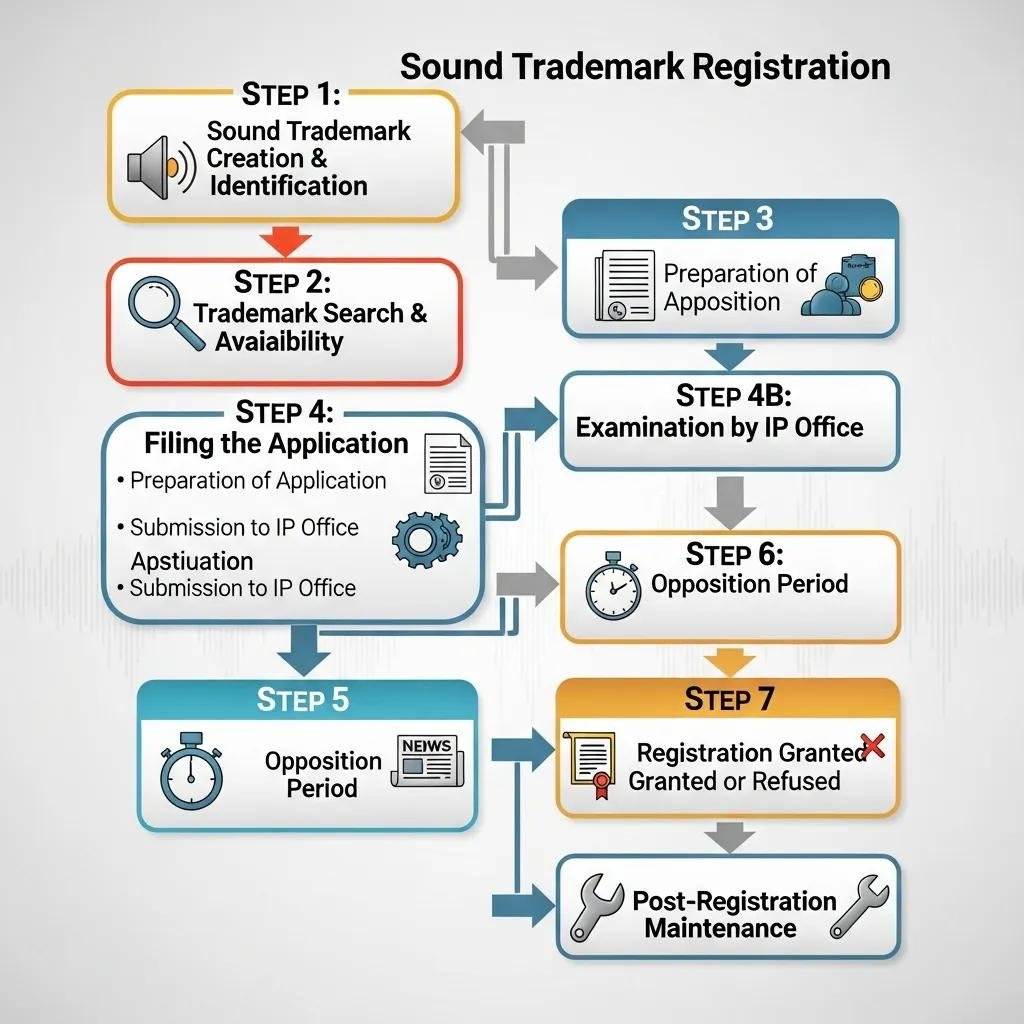 Flowchart illustrating the step-by-step process of registering a sound trademark