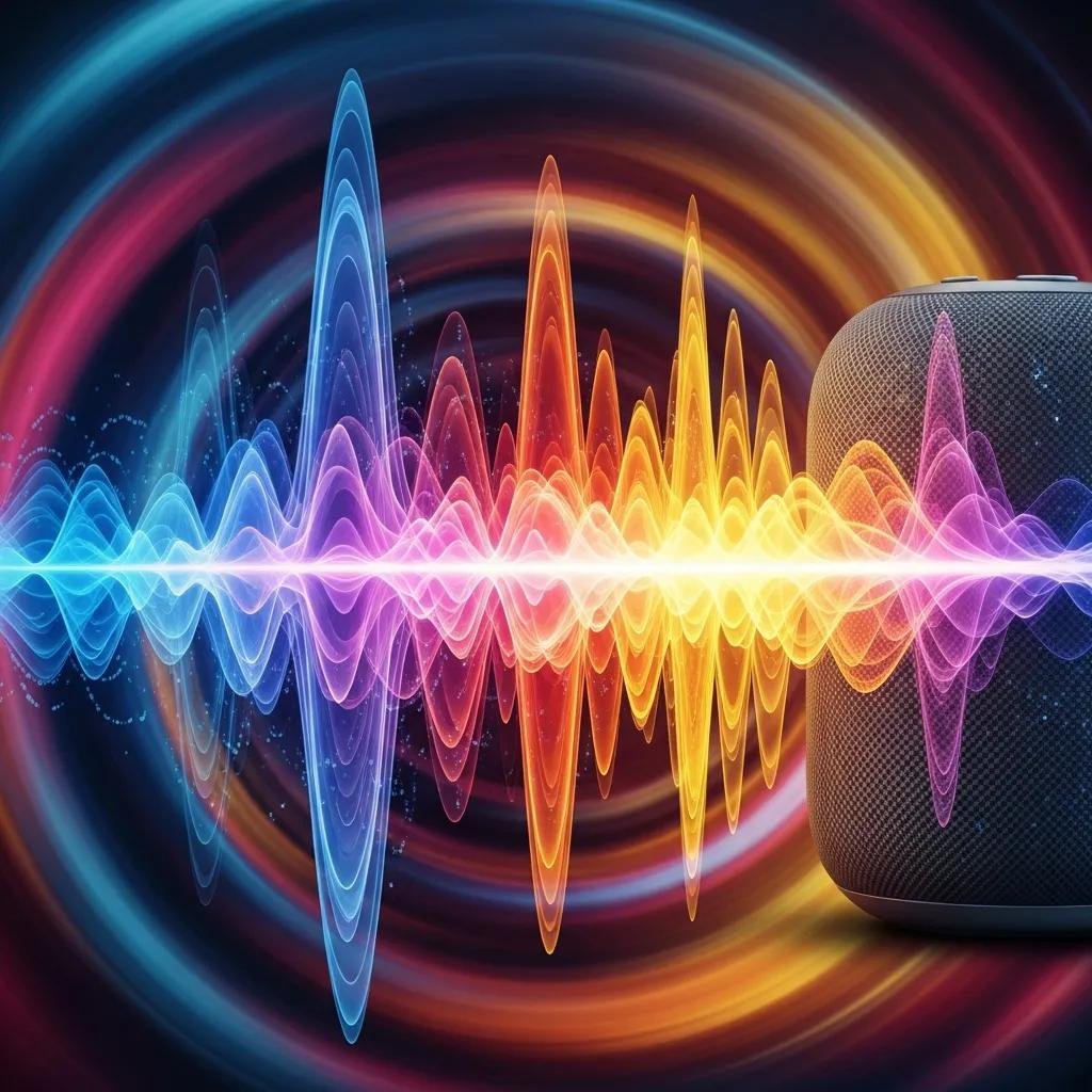 Visual representation of sound waves from a smart speaker, illustrating sonic branding
