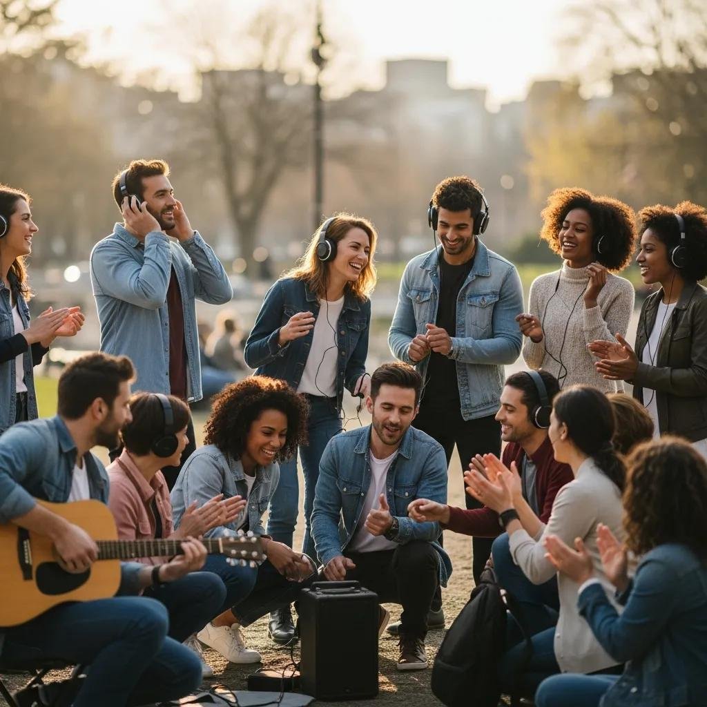 Diverse group enjoying music, illustrating the emotional connection of sound preferences